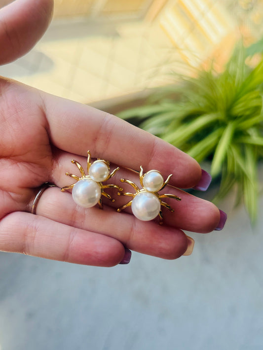 Gold & Pearl Spider Stud Earring