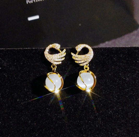 Elegant Swan-Inspired Crystal Drop Earrings