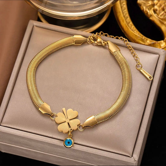 Clover & Evil Eye Charm Bracelet